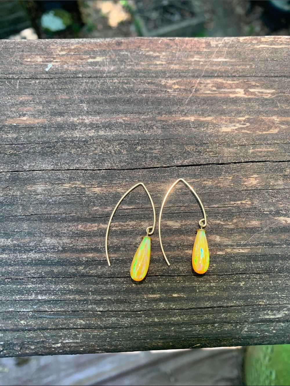 Iridescent Yelliw Orange Teardrop Dangle Earrings